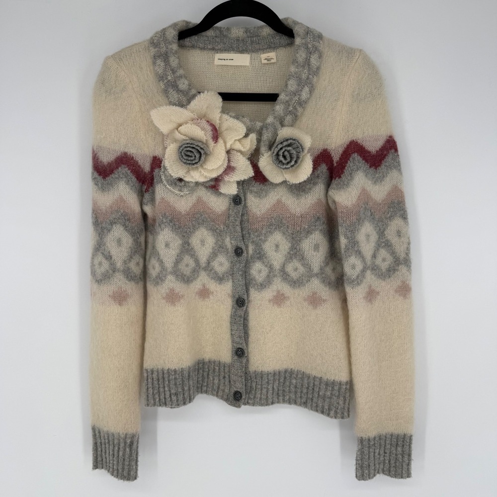 ANTHROPOLOGIE SLEEPING ON SNOW DOUBLE TIME CARDIGAN FLORAL KNIT MOHAIR SMALL